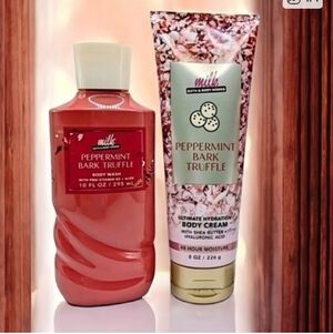 Bath & Body Works MILK BAR Peppermint Bark Truffle Body Wash and Cream Set
